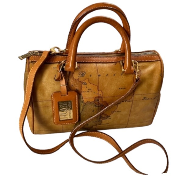 Alviero Martini (Preloved Geo Map Print Classic Boston Bag - Picture 3 of 12